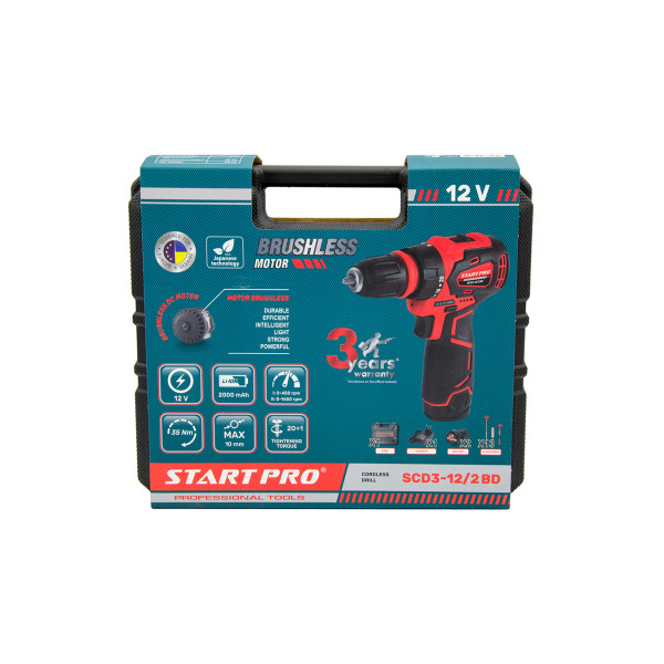 Шуруповерт аккумуляторный START PRO SCD3-12/2BD BRUSHLESS